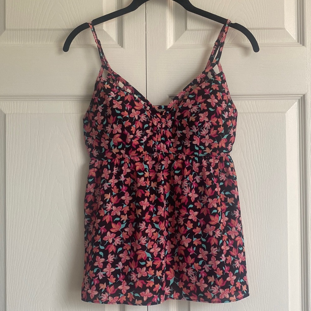 Candie’s Floral Baby Doll Top with Built-In Bra